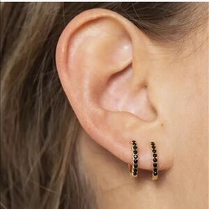 COPY - 14K Gold Plated Huggie Hoop Earrings Black Crystal
